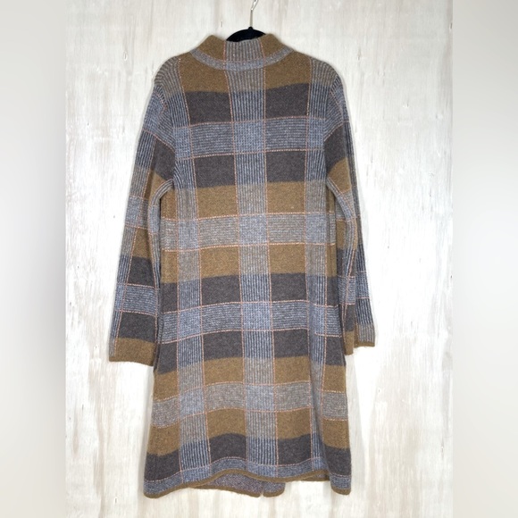 Oriana Metallic Plaid Alpaca Wool Blend Long Sweater Coat Duster Cardigan Sz M - Picture 9 of 11